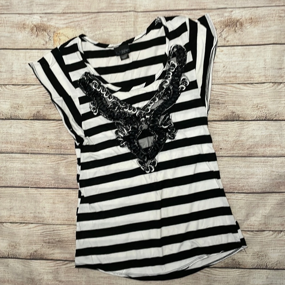 Daytrip Black and White Stripe Embellished Top Size Medium